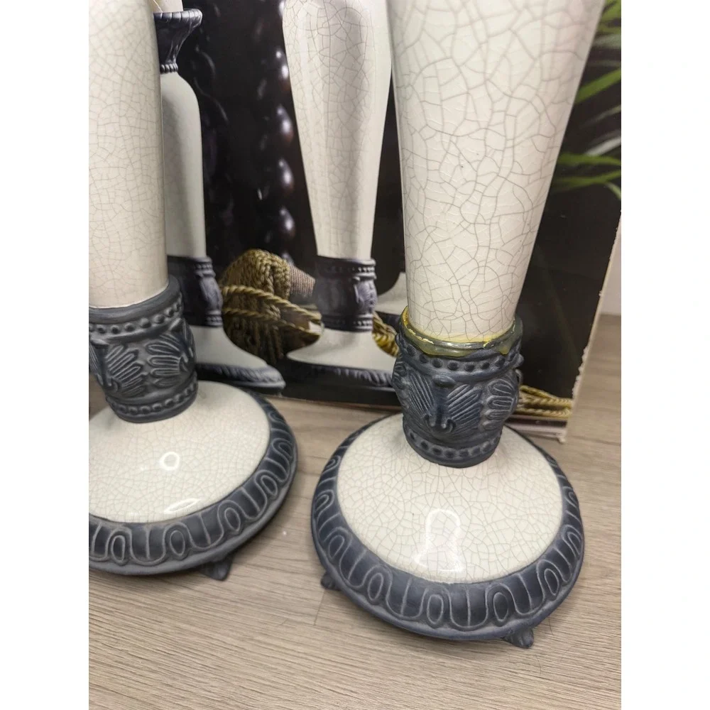 Fitz‎ and Floyd Ceramic Candle Pillar 3 Pc Set Black White Home Decor